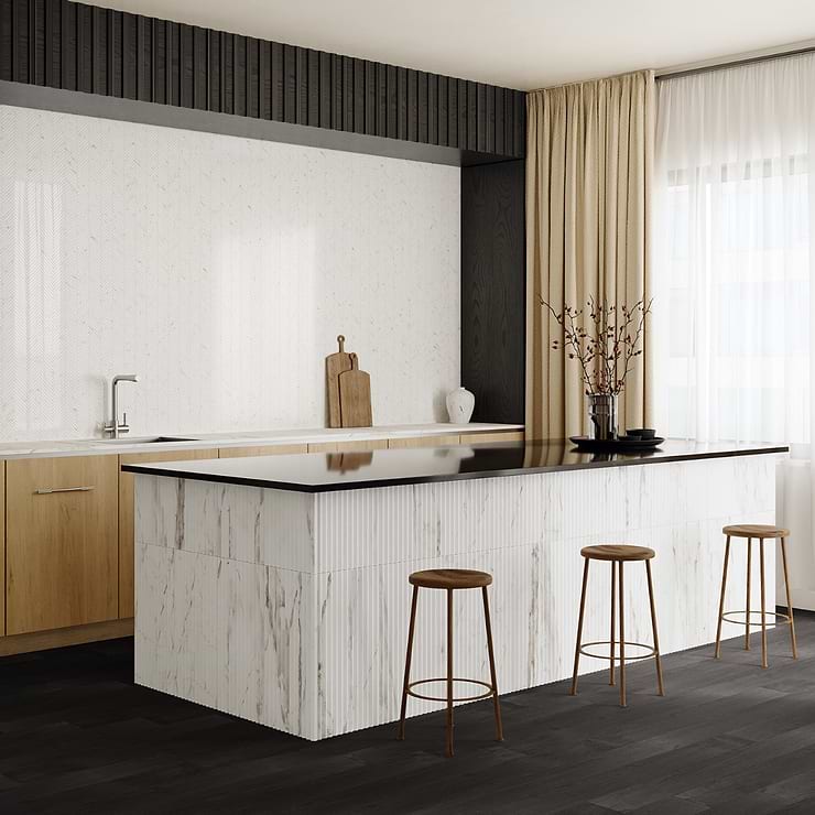 Stonework Peak Alaska White 12x24 3D Satin Marble Tile