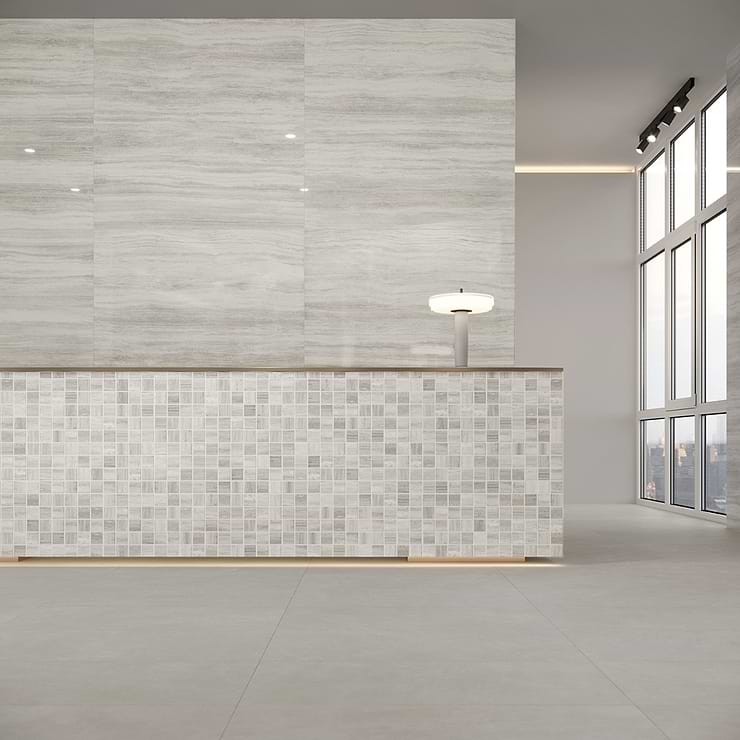 Nashville Gray 24x48 Travertine Look Polished Porcelain Tile