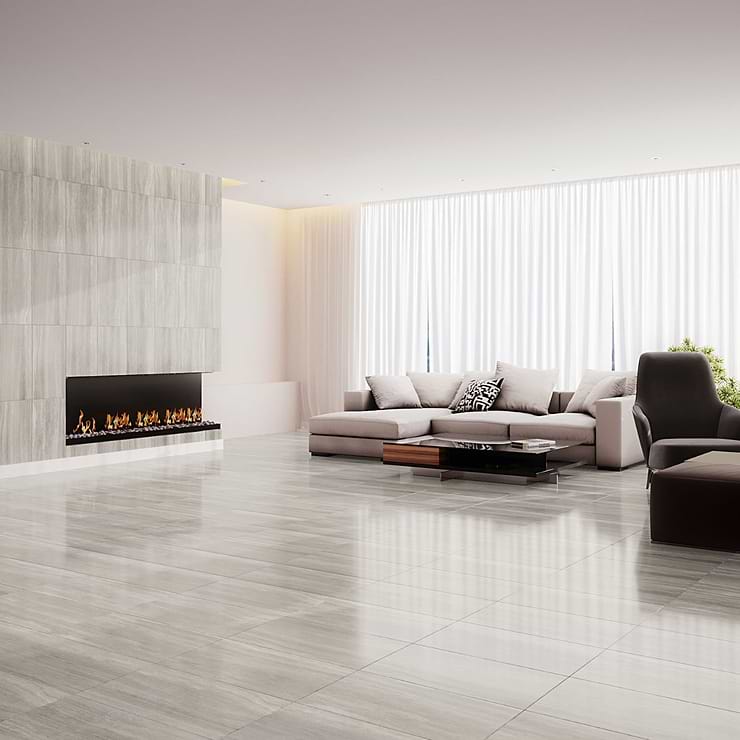 Nashville Gray 12x24 Travertine Look Polished Porcelain Tile