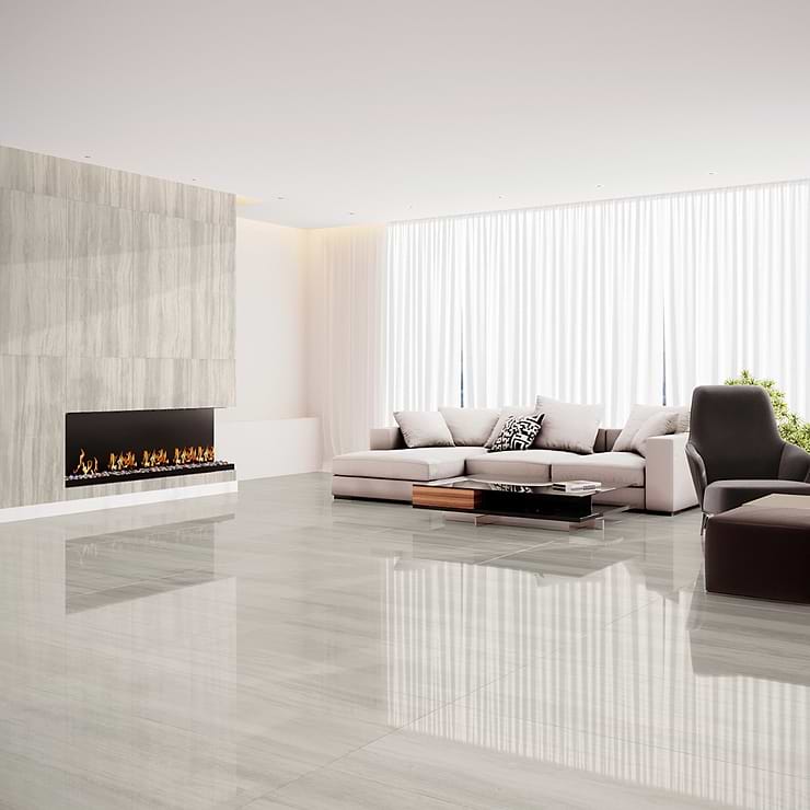 Nashville Gray 24x48 Travertine Look Polished Porcelain Tile