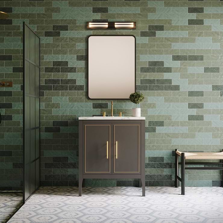 Finestra 34x74" Reversible Fixed Shower Door with Grid Fluted Glass in Matte Black