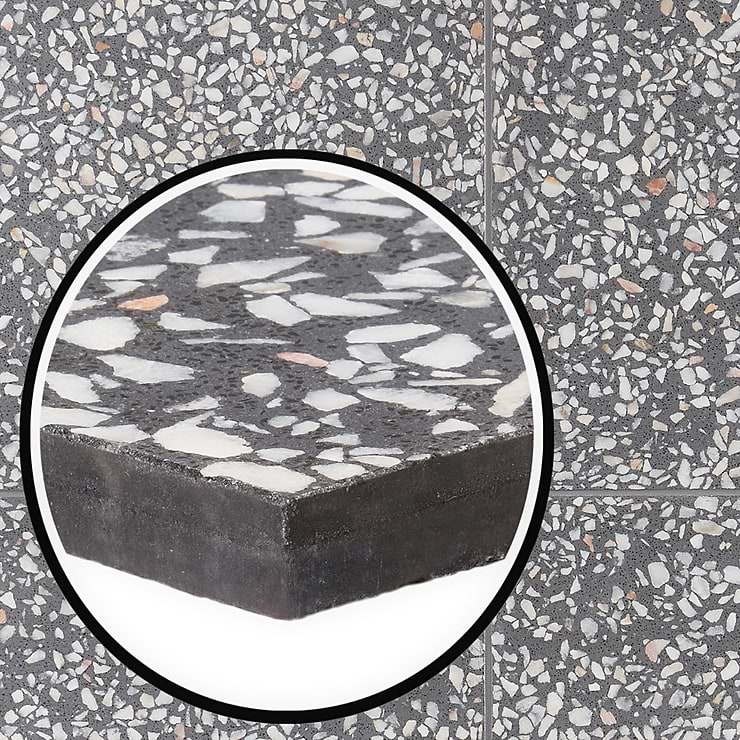 True Terrazzo Porfido Gray 16x16 Polished Terrazzo Tile