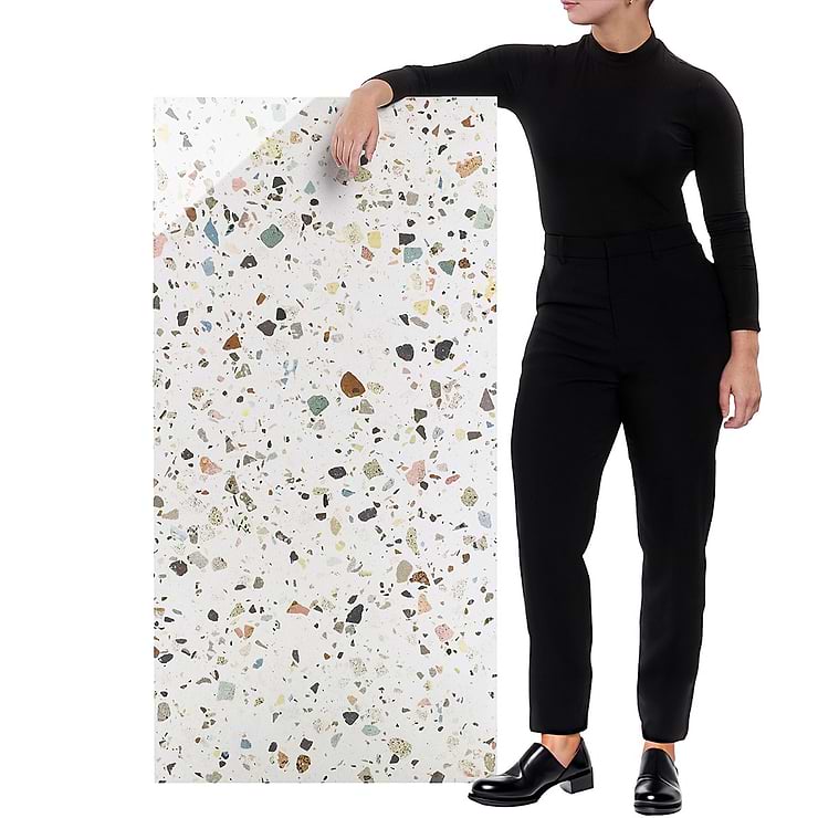 Bejeweled White Multicolor 24x48 Terrazzo Look Polished Porcelain Tile
