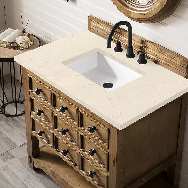 James Martin Vanities Malibu 36" Honey Alder Vanity and Eternal Marfil Quartz Counter