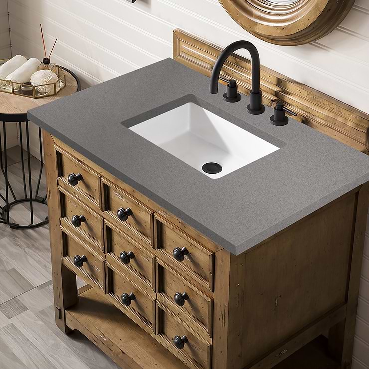 James Martin Vanities Malibu 36" Honey Alder Vanity and Grey Expo Quartz Counter