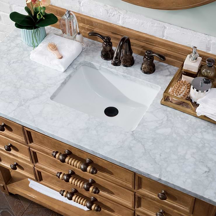 James Martin Vanities Malibu 48" Honey Alder Vanity and Carrara Marble Counter