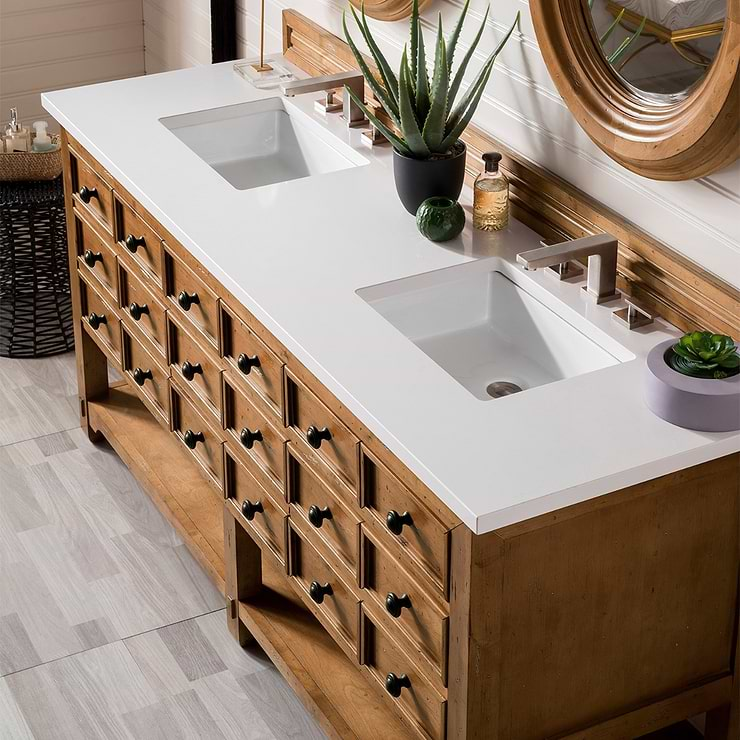 James Martin Vanities Malibu 72" Honey Alder Vanity and White Zeus Quartz Counter