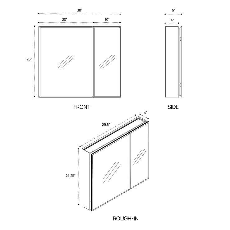 Vita Beveled 30x26" Rectangle Recessed or Wall Mounted Medicine Cabinet with Mirror