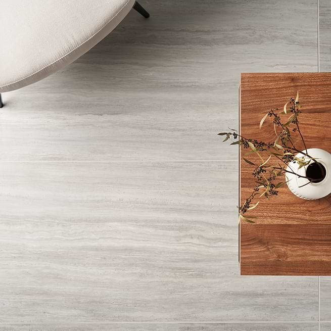 Natural travertine look in porcelain tile