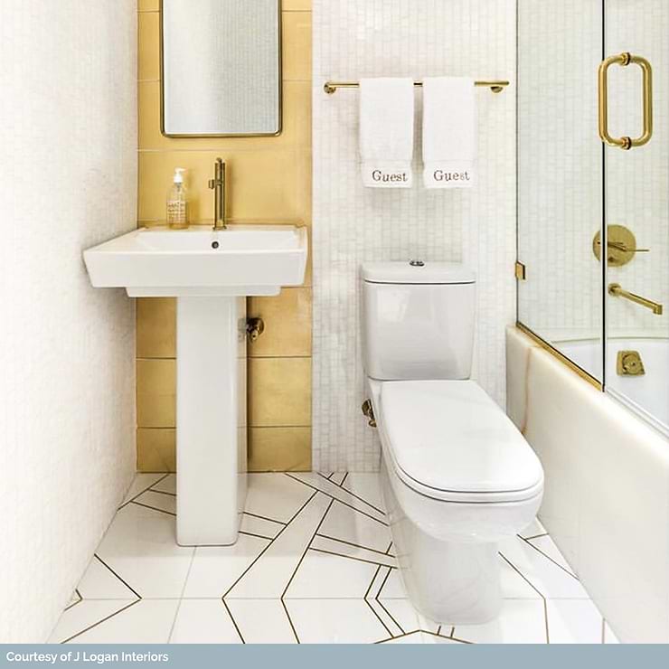 Empire White & Gold 24x24 Nanoglass & Brass Polished Mosaic Tile