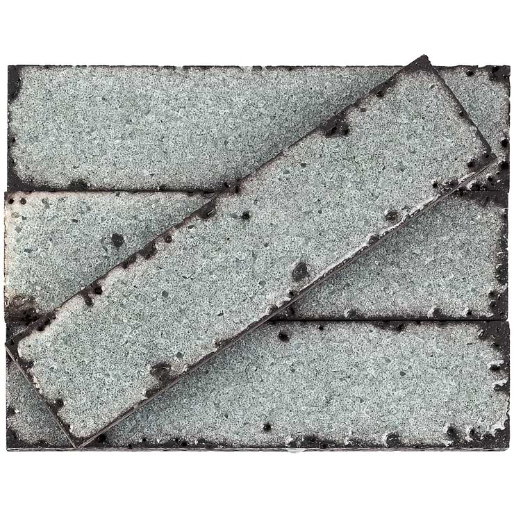 LavaArt Caspian Gray 3x12" Brick Look Crackled Glossy Lava Stone Subway Tile
