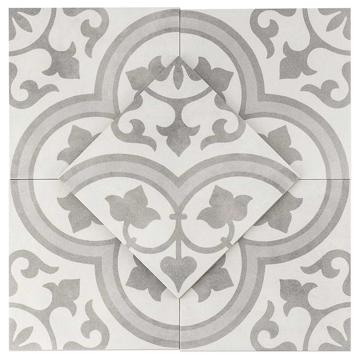 Cascais Silver Ornate 9x9 Matte Porcelain Tile