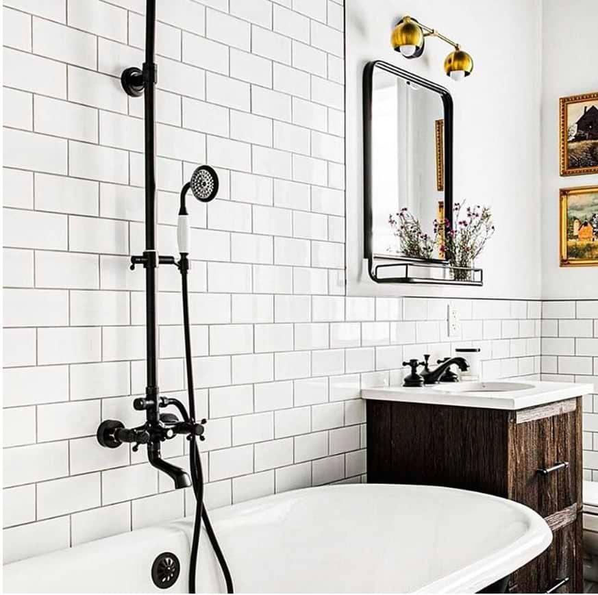 Basic White 4x12 Polished Ceramic Subway Tile design by Amy Courtney Design in Bathroom