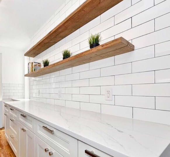 Byzantine 2.5x9 Bianco Ceramic Wall Tile in Kitchen 