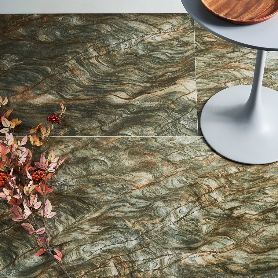 Gemstone look tiles featuring a natural moss colour with beautiful tones of color running through the tile