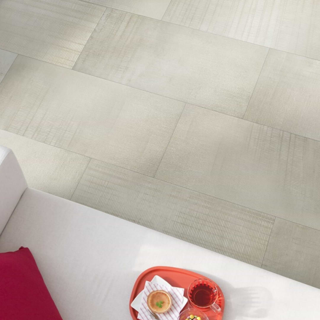 Ristretto Sand 12x24 Porcelain Tile, Matte shown on floor