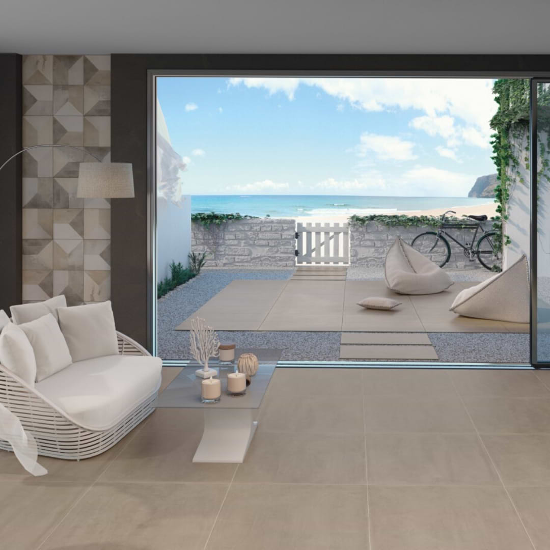 Instinct Natural 12x24 Porcelain Matte Tile shown in an outdoors environment as floor tile