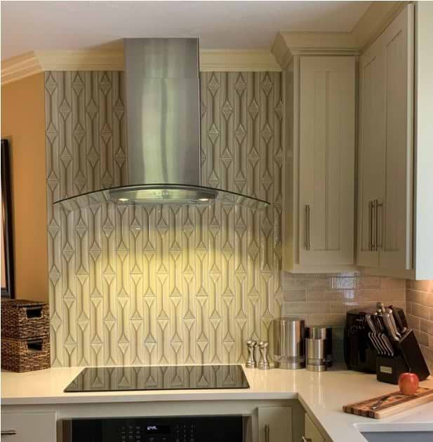 Byzantine 3D Latte Ceramic Tile image in kitchen