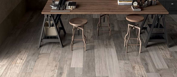 a rustic workspace with wood look porccelain