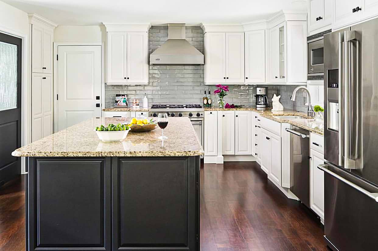 Modern Traditional Kitchen With Gray Tile Backsplash