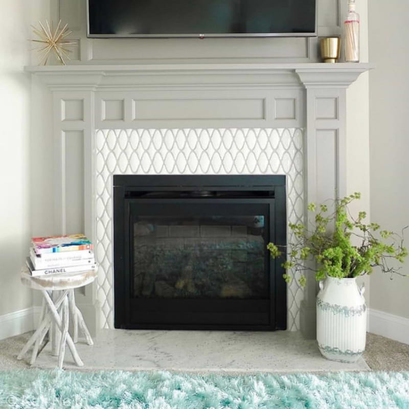 Nabi Valor Glacier White Ceramic Tile Fireplace example