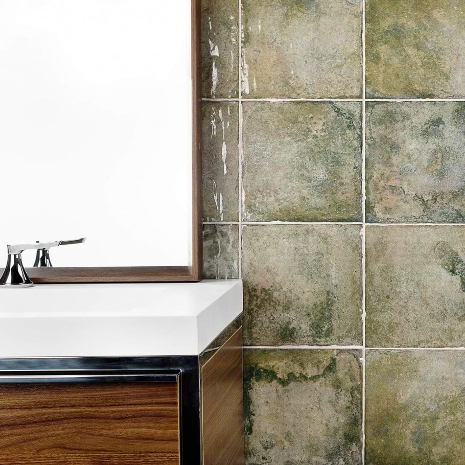 Dunmore Green 8x8 Tile by Angela Harris used in bathroom for wall tile