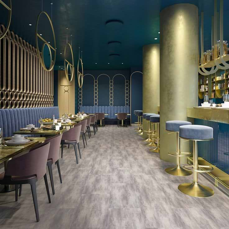 Katone Concreto Steel 18x36 Glue Down Luxury Vinyl Plank Flooring used in restaurant floor 