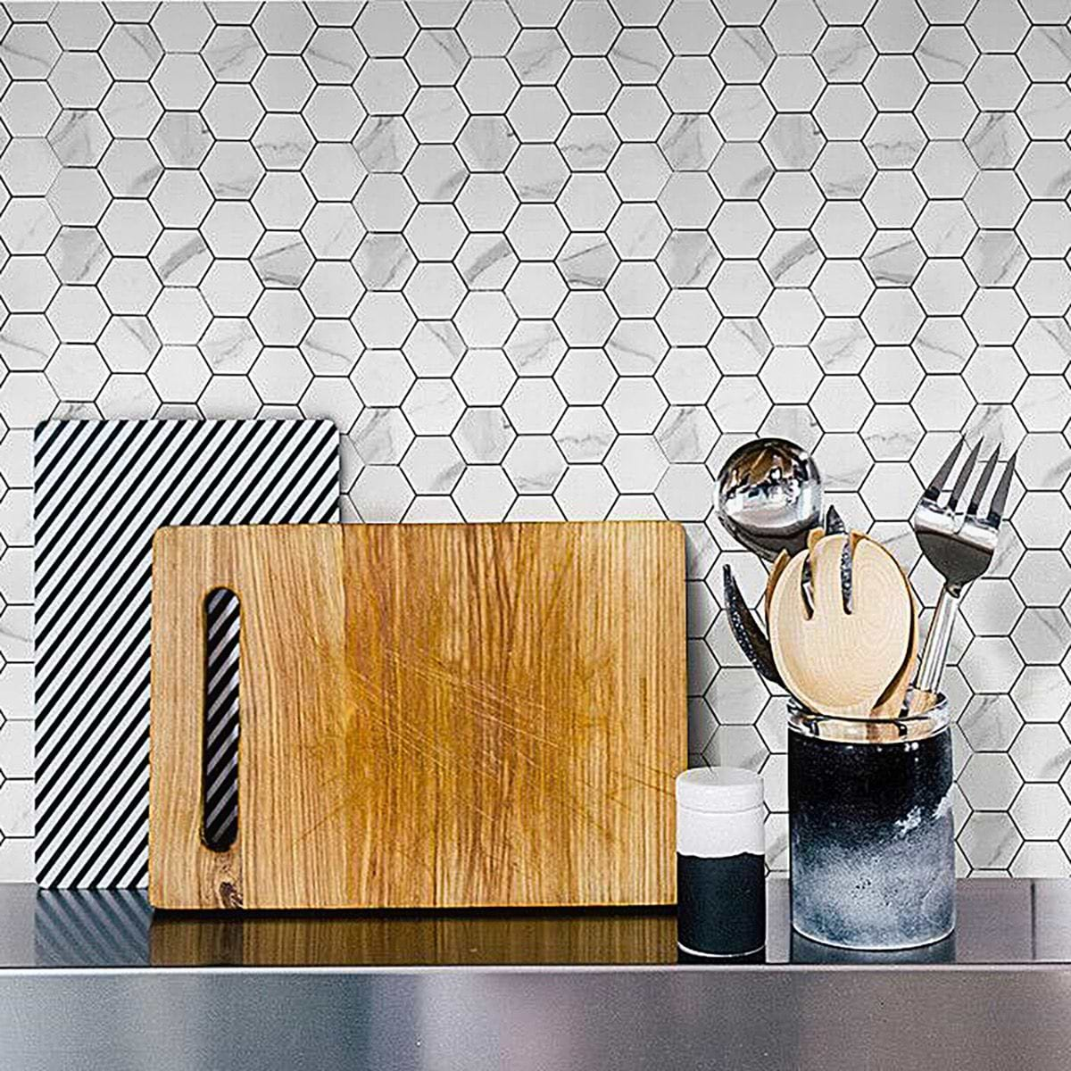 Shop our Calacatta 2" Hexagon Solid Core Peel & Stick Mosaic Tile