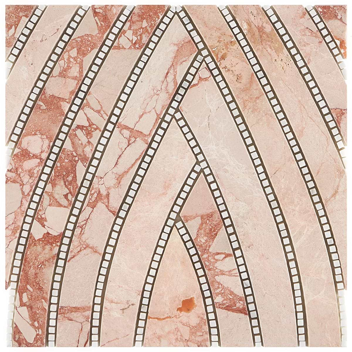 The New Palm Beach by Krista Watterworth Leaf Pink Polished Marble Mosaic Tile
