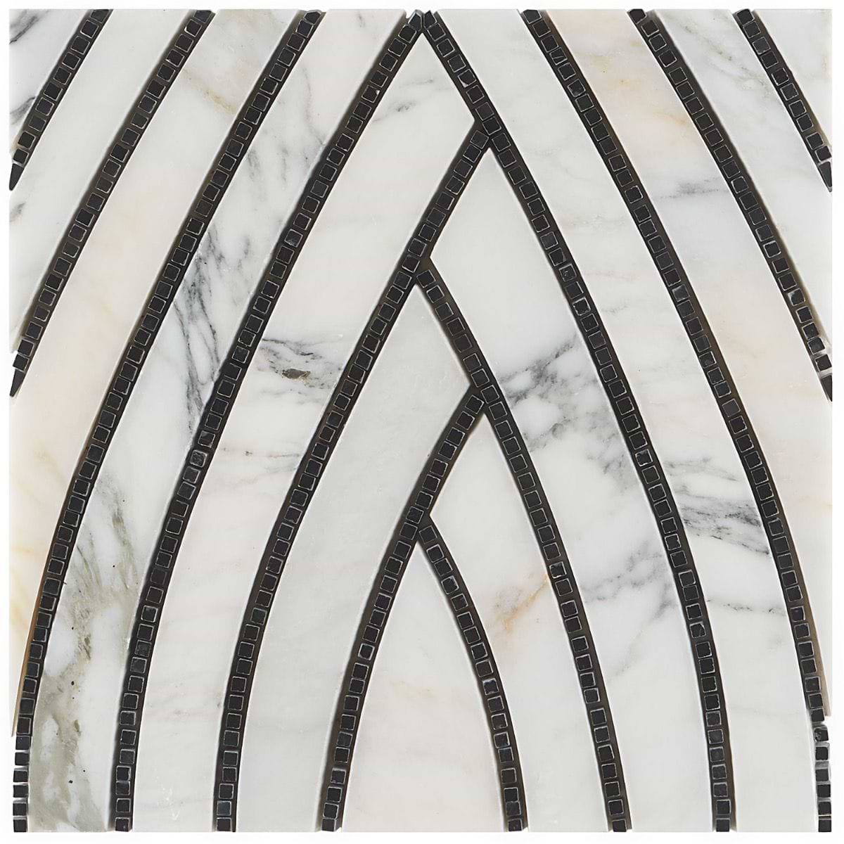 The New Palm Beach by Krista Watterworth Leaf White Polished Marble Mosaic Tile
