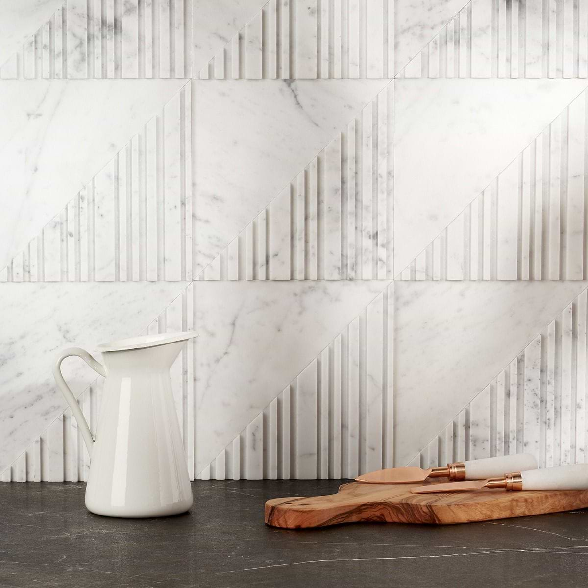 Michael Habachy Barcode 3D Medio Carrara 8x8 Marble Tile
