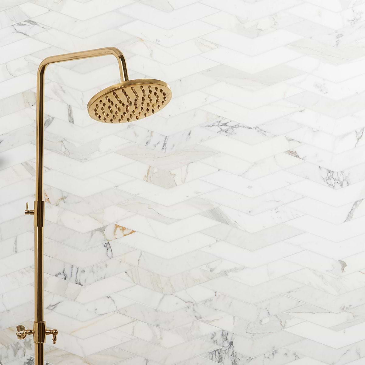 The New Palm Beach by Krista Watterworth Floral White Polished Marble Mosaic Tile
