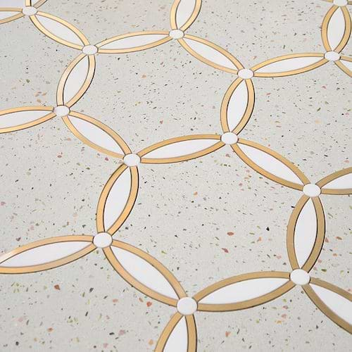 Celine White Gold Terrazzo Polished Marble and Brass Mosaic Tile
