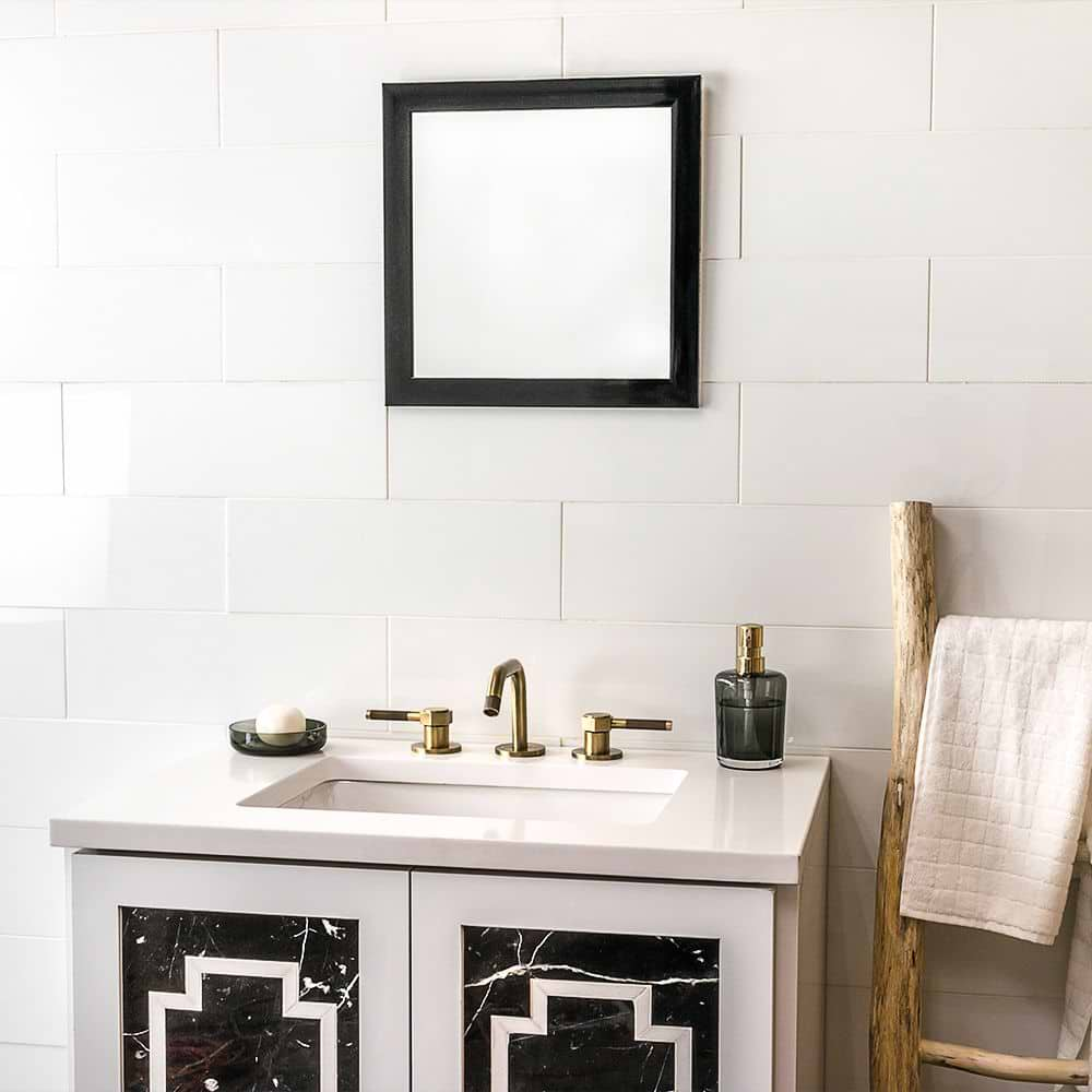 Nanoglass White 6x18 Polished Subway tile in bathroom