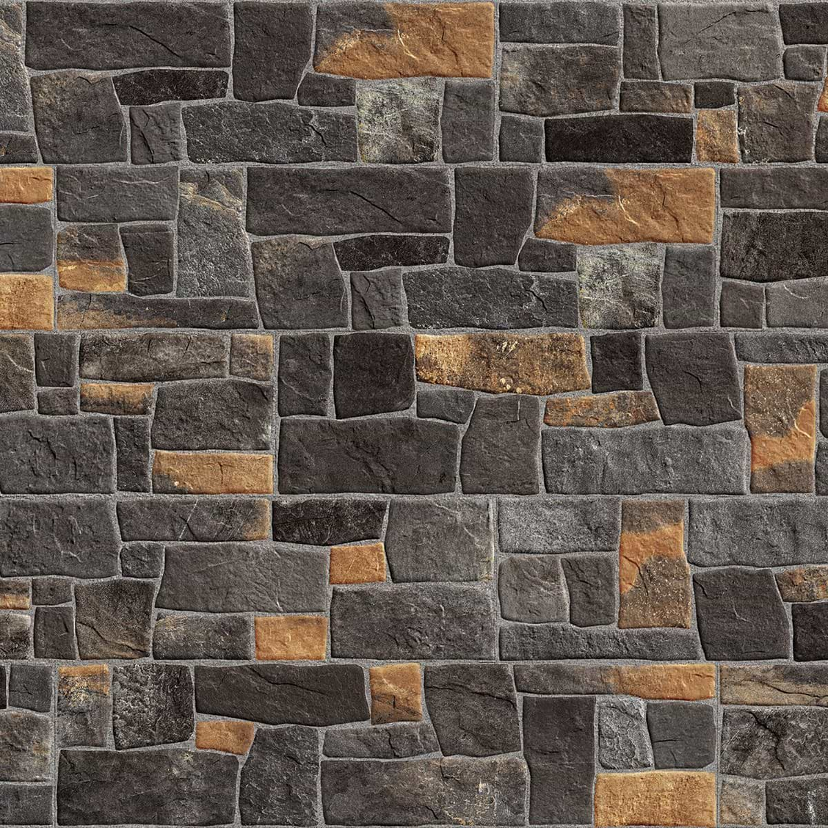 Rugged Tumbled Mix Black 6x24 Matte Porcelain Ledger Stone Veneer
