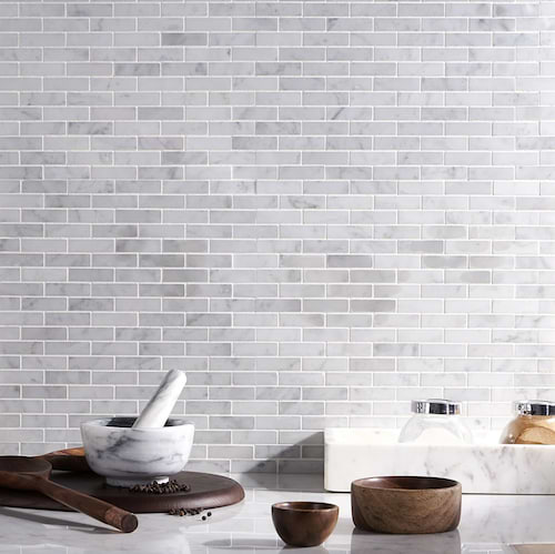 Carrara 1/2x2 Marble Polished Mosaic Tile
