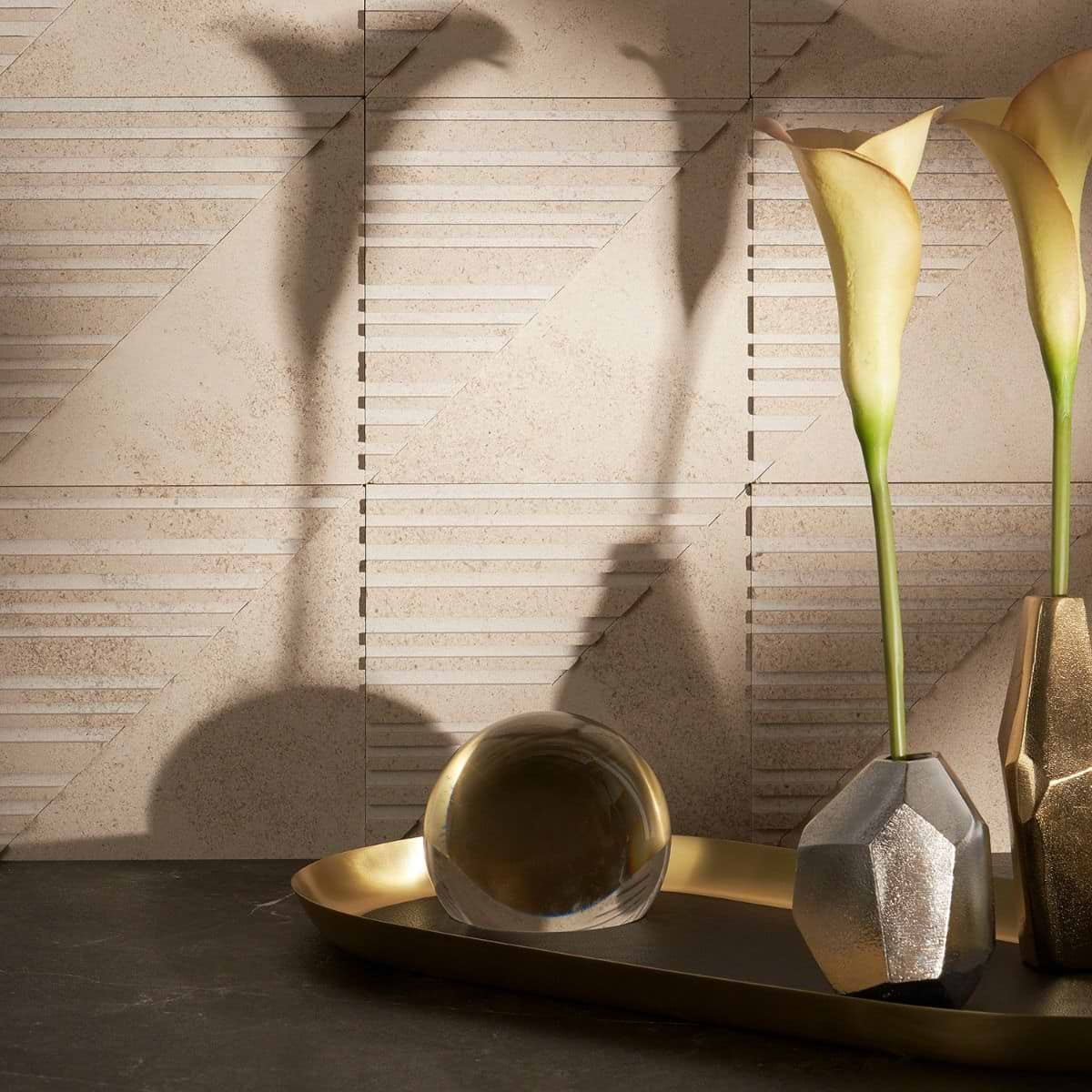 Michael Habachy Barcode Medio 3D Golden Beach 8x8 Marble Tile
