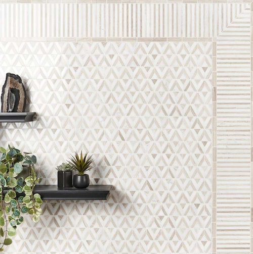 Monroe Triangle Asian Statuary and Wooden Beige Marble Mosaic Tile
