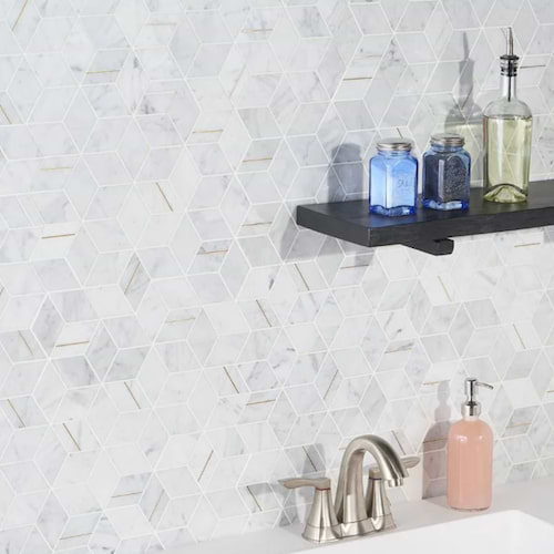 Morgana Carrara Polished Marble and Brass Mosaic Tile
