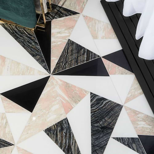 Jagger Rose Polished Marble Mosaic Tile, Pink and Black and White
