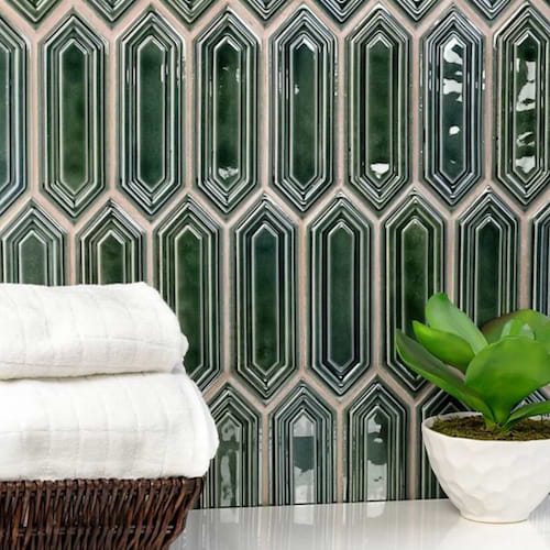 Nabi Hexagon Deep Emerald Picket Ceramic Tile
