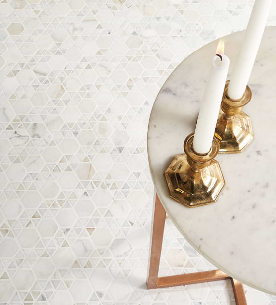 Calacatta Hexagon White Honed Marble Mosaic Tile