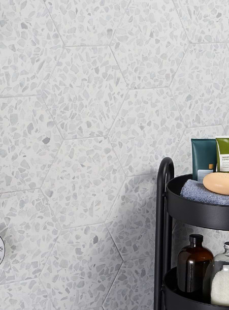 Terrazzo Hex Gray 9" Terrazzo Look Matte Porcelain Tile