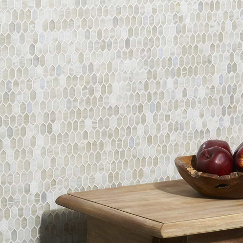 Flicker Iridescent Mist White Polished Glass Mosaic Tile