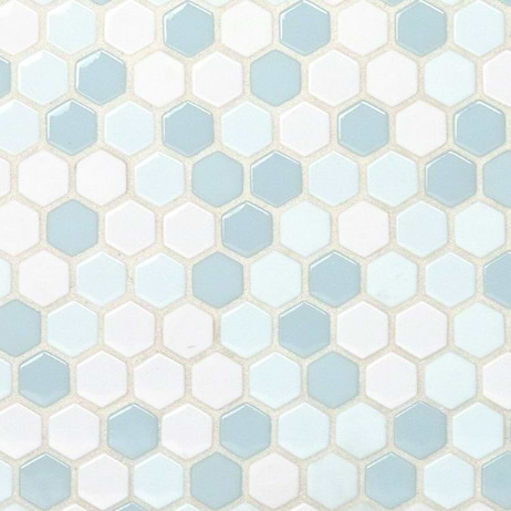 Halcyon Ice Rink Hexagon Blue Polished Glass Tile