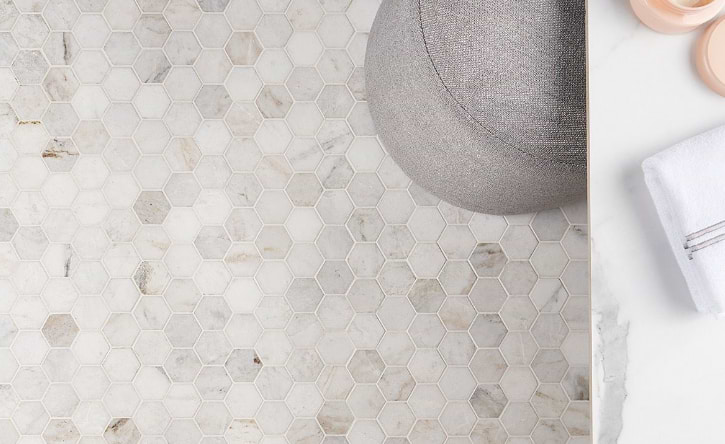 Alaska White 2" Hexagon Polished Marble Mosaic Tile