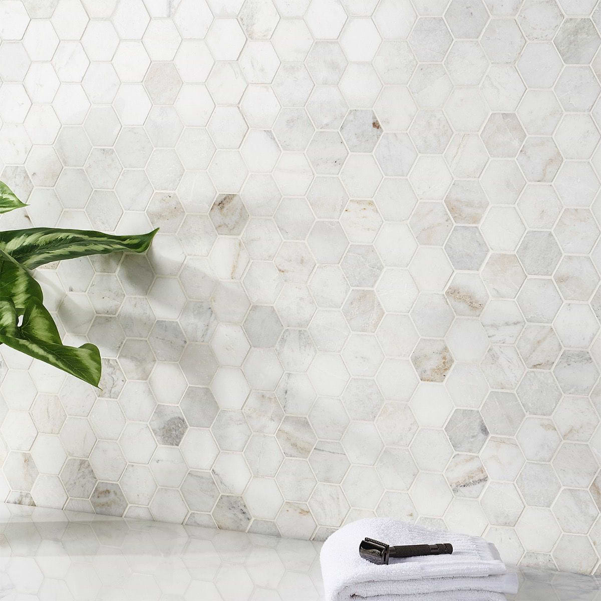 Alaska White Hexagon Polished Marble Mosaic Tile - Shower Tile Ideas