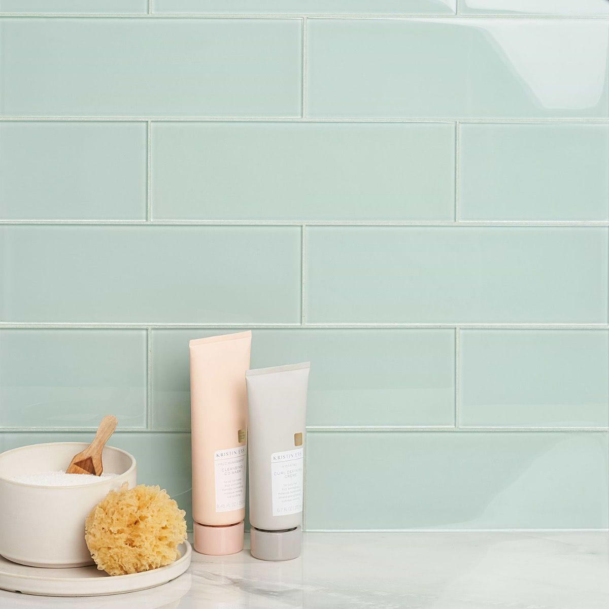 Loft Seafoam Polished Glass Subway Wall Tile - Shower Tile Ideas