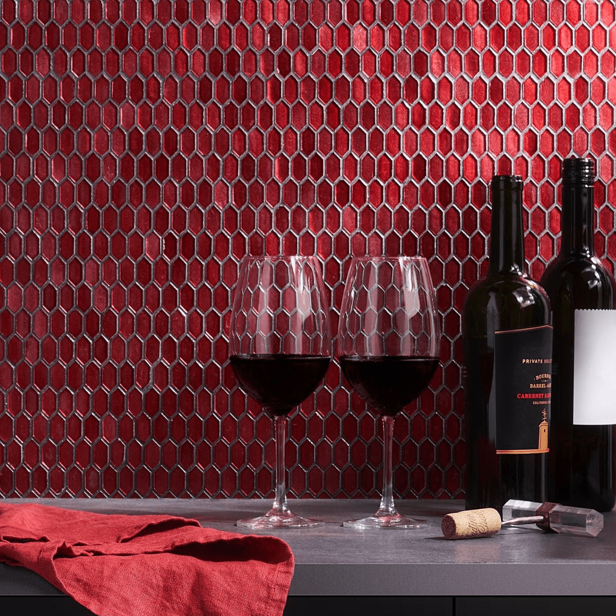 Flicker Metallic Red Polished Glass Mosaic Tile