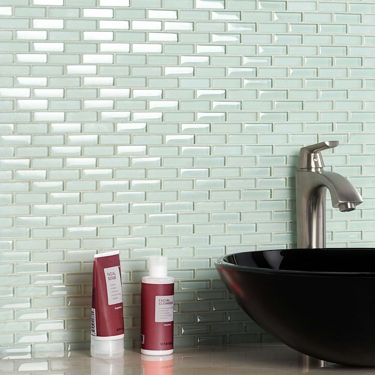 Loft Seafoam Brick Pattern Glass Wall Tile - Glass tile